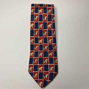 Michelsons of London Necktie Red Blue Check Elephant Print Pure Silk